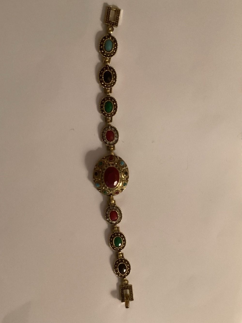 Gold-Tone Multicolor Cabochon Link Bracelet - Elegant Women’s Jewelry